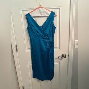 Donna Ricco Peacock Blue Satin sheath Cocktail Dress